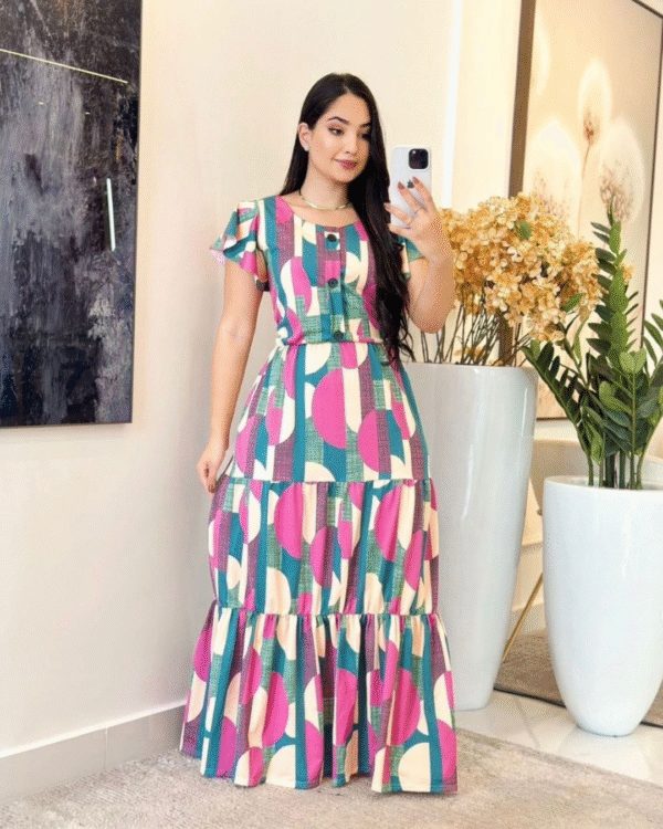 Vestido longo com estampa geométrica - Imagem 3