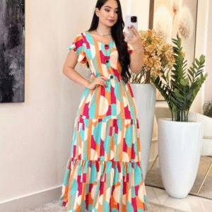 Vestido longo com estampa geométrica