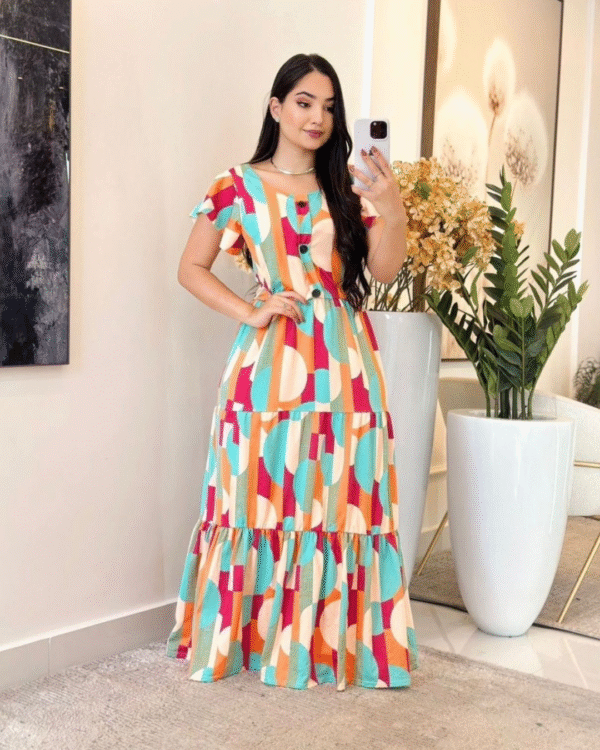 Vestido longo com estampa geométrica